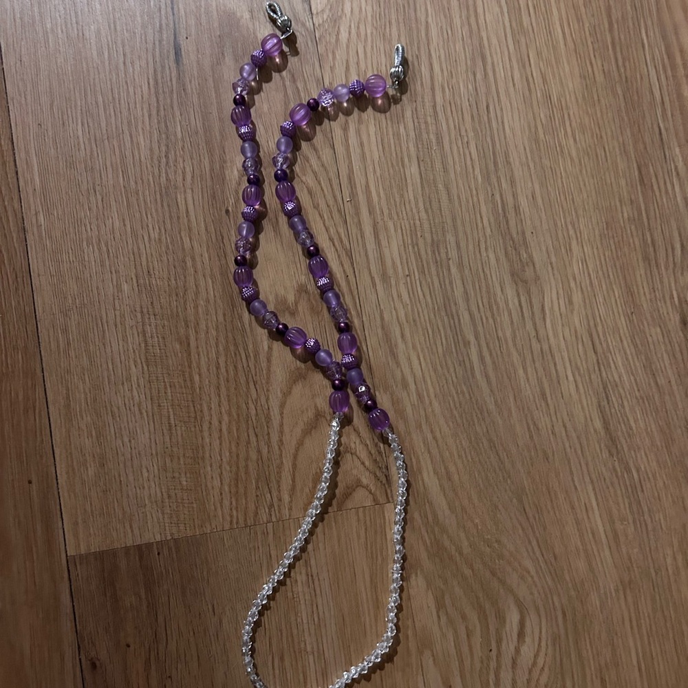 Handmade Purple & Clear Beaded Eyeglass Holder Necklace – Elegant Sunglasses Cha